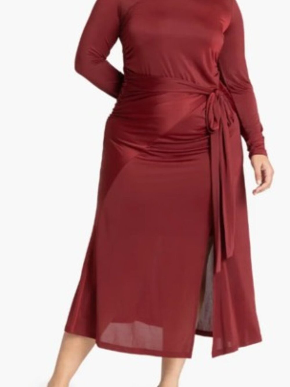 Eloquii Long Sleeve, Mock Neck Russet Red Dress